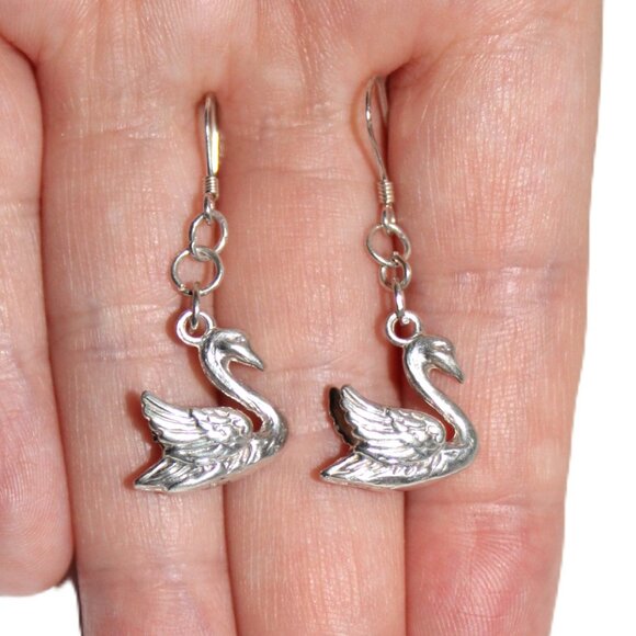 Sterling Silver 3D Swan Earrings - Picture 4 of 4